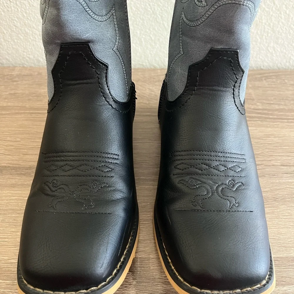 Vodvob Unisex Kids Boots 3 Black/blue Zip Pull on Western Rodeo Cowboy Cowgirl